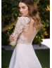 Beaded Ivory Lace Satin Sheer Back Modern Wedding Dress